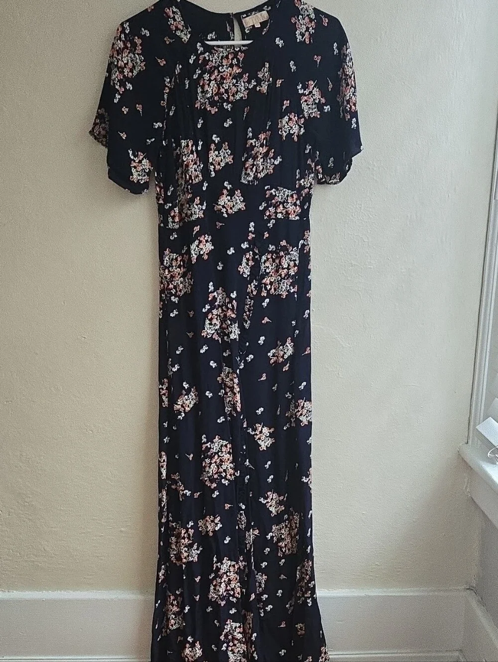 byTiMo Navy Blue Floral Short Flutter Sleeve Midi/Maxi Dress Sz XS_096